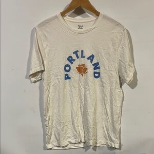 Madewell White Tee with Blue and Orange Print